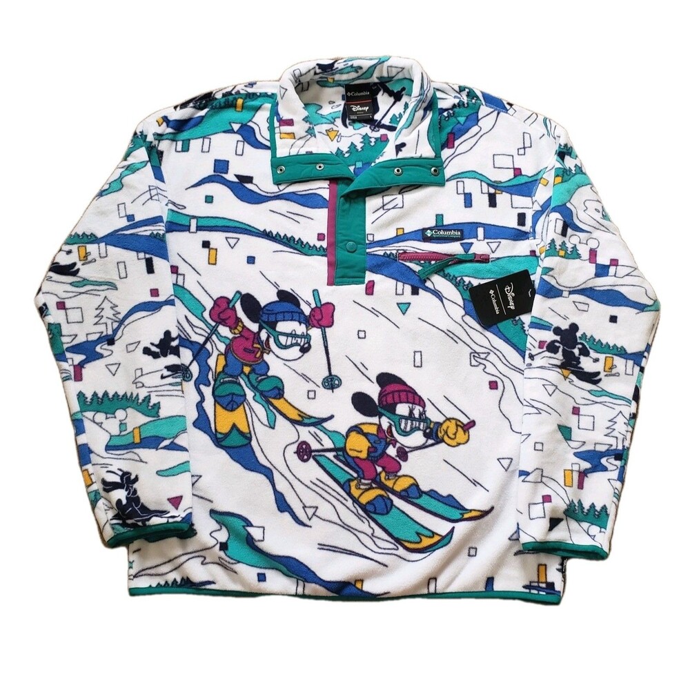 D25 Columbia X Disney Mickey & Friends Size Large Mens Pullover Fleece White NWT